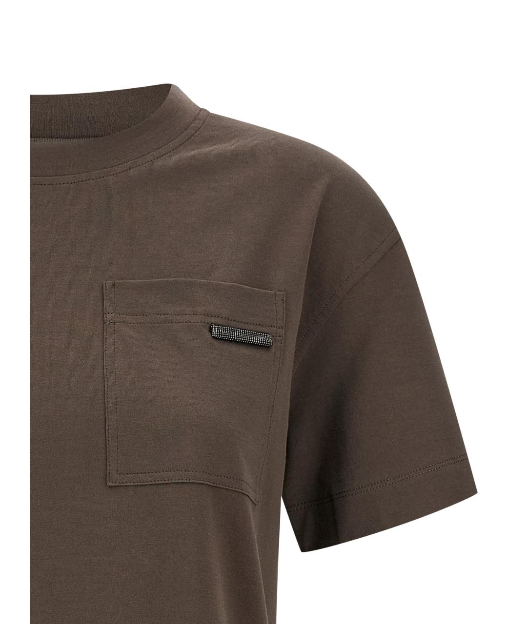 BRUNELLO CUCINELLI Коричневая хлопковая футболка, фото 3