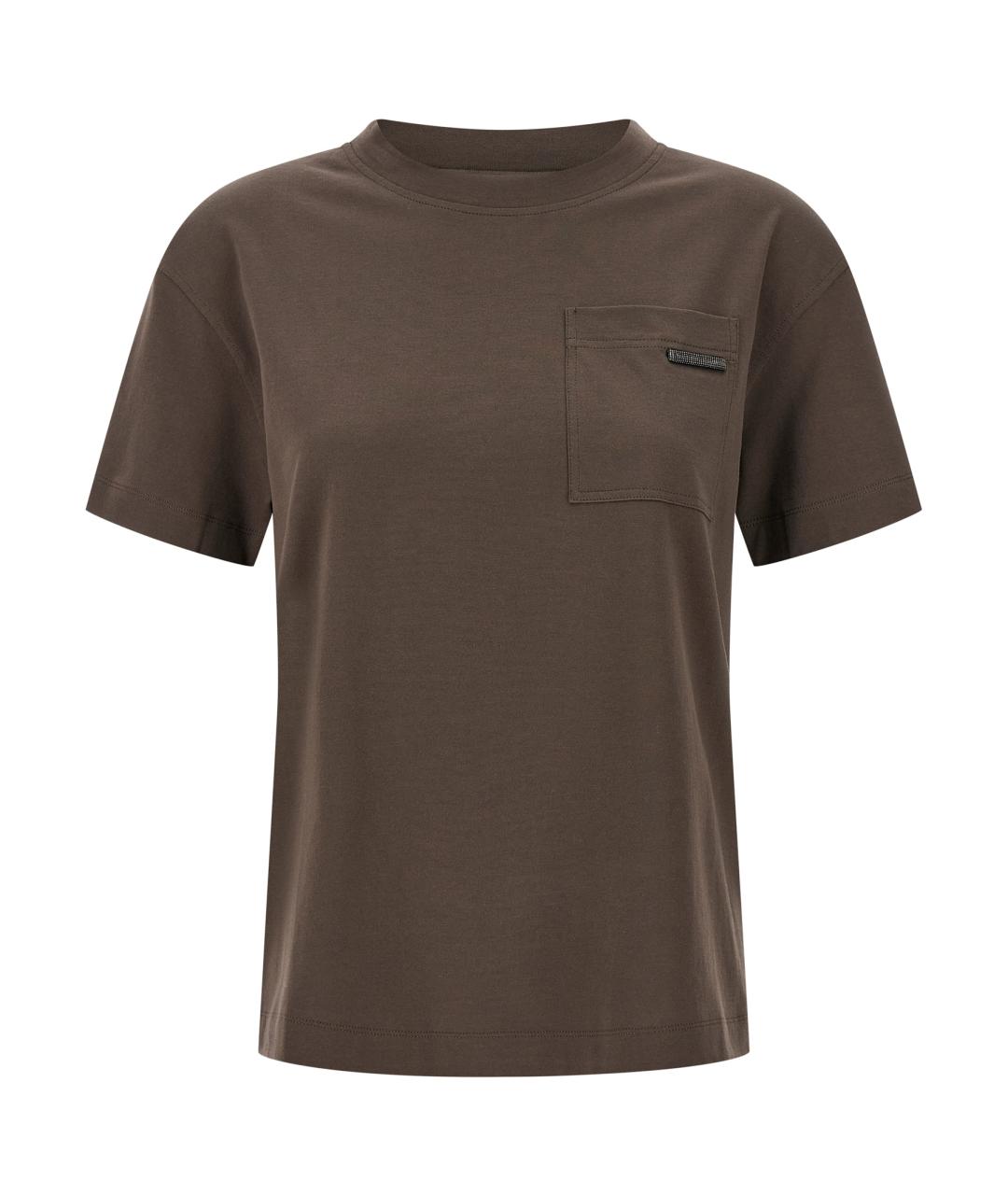 BRUNELLO CUCINELLI Коричневая хлопковая футболка, фото 1