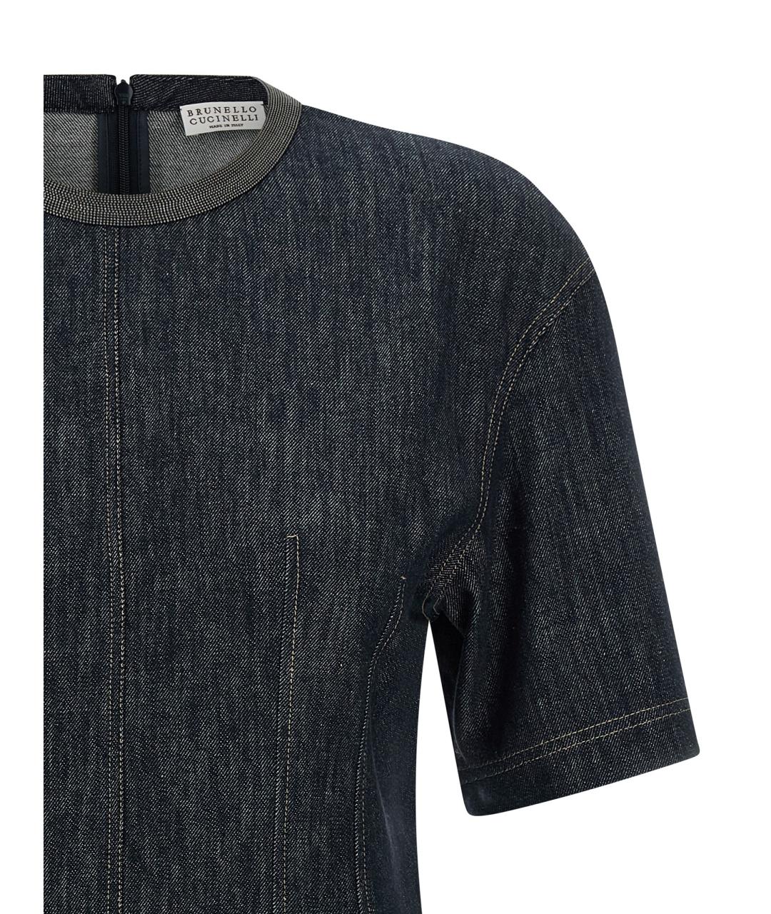 BRUNELLO CUCINELLI Темно-синее хлопковое повседневное платье, фото 3