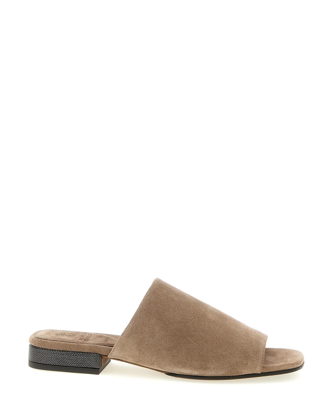 BRUNELLO CUCINELLI Коричневые замшевые шлепанцы, фото 1