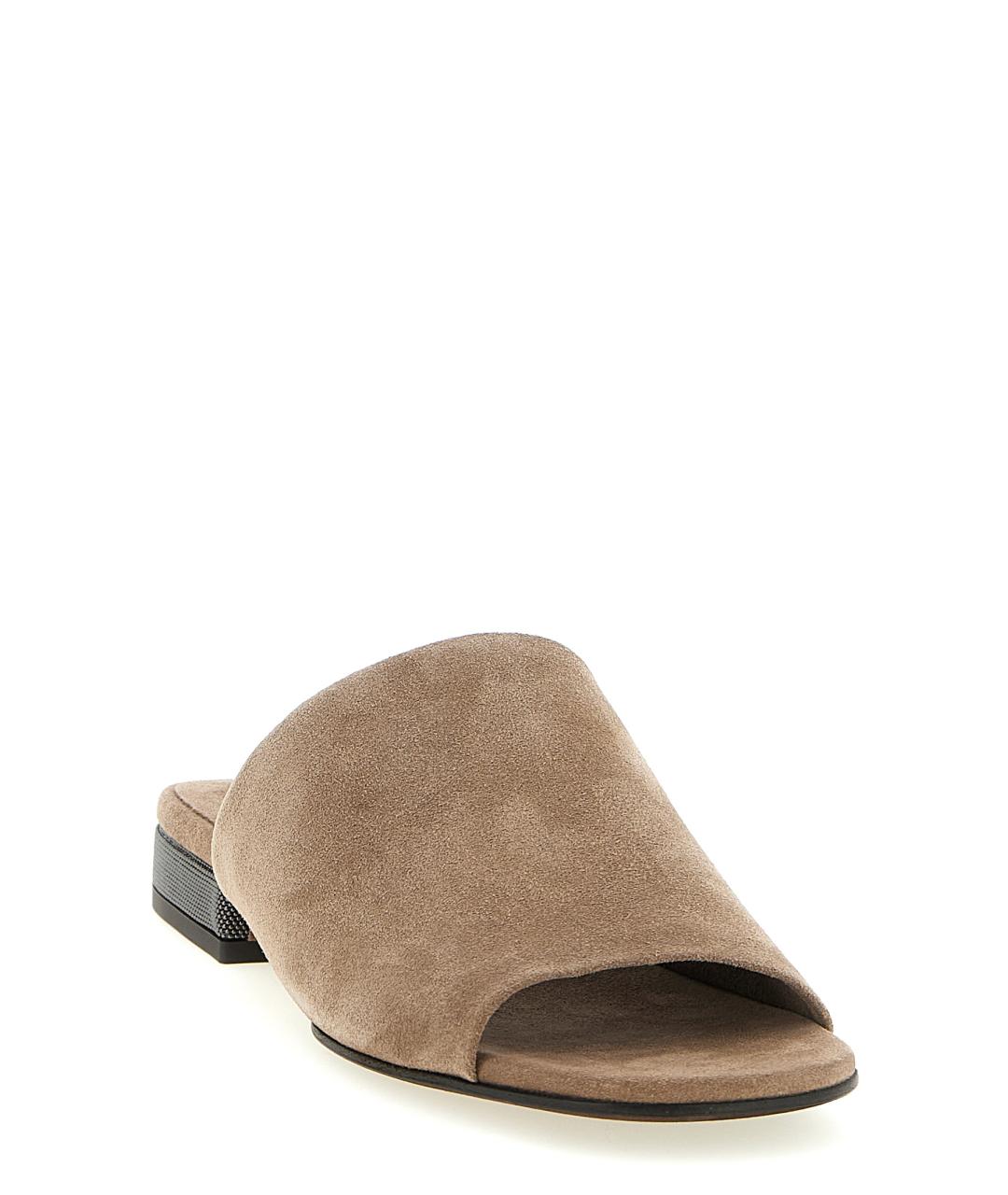 BRUNELLO CUCINELLI Коричневые замшевые шлепанцы, фото 2