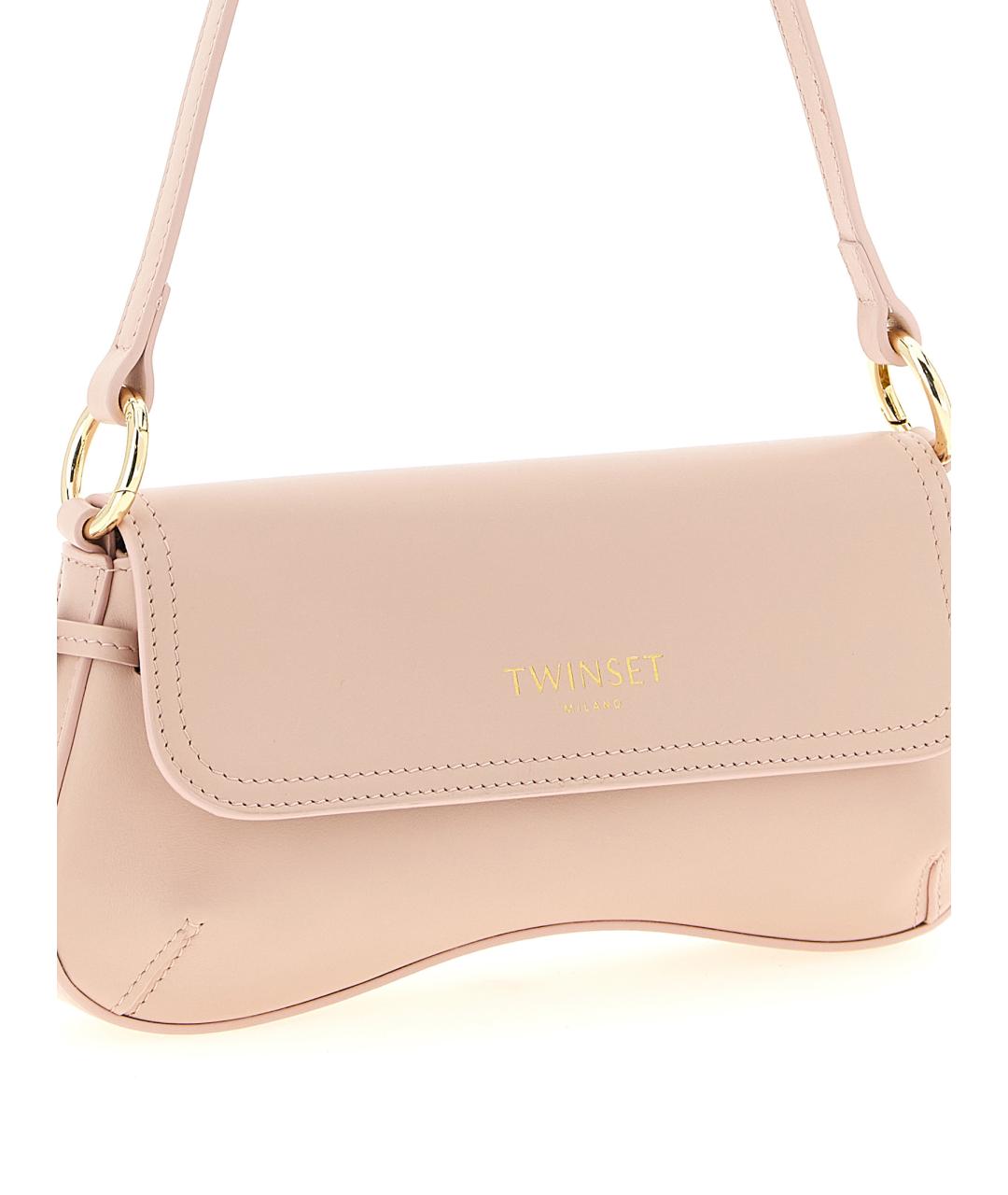 TWIN-SET Розовая кожаная сумка через плечо, фото 3