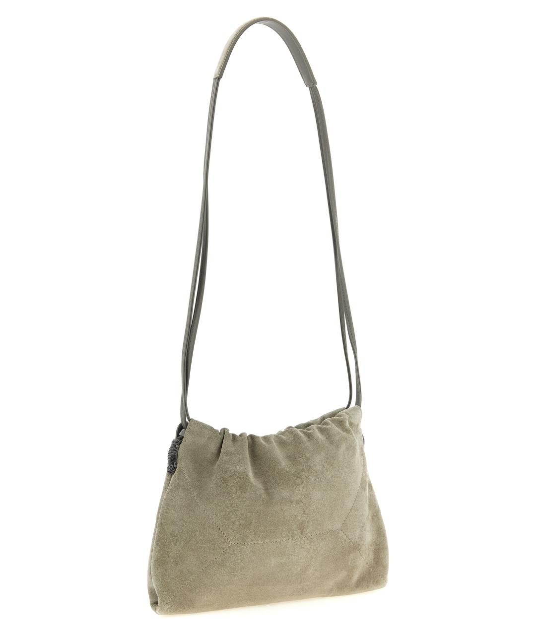 BRUNELLO CUCINELLI Серая замшевая сумка через плечо, фото 2