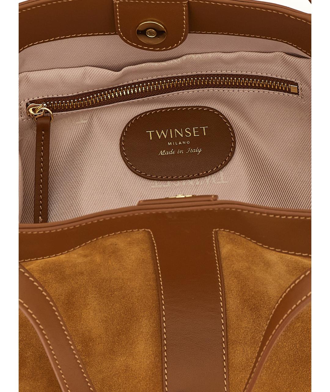TWIN-SET Коричневая замшевая сумка тоут, фото 4