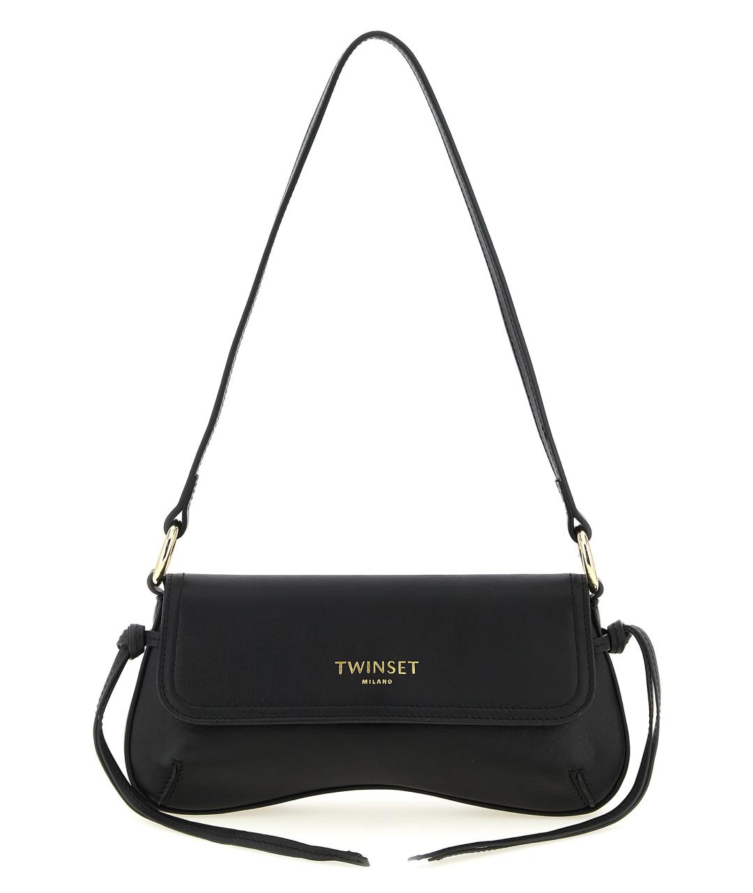 TWIN-SET Черная кожаная сумка через плечо, фото 1