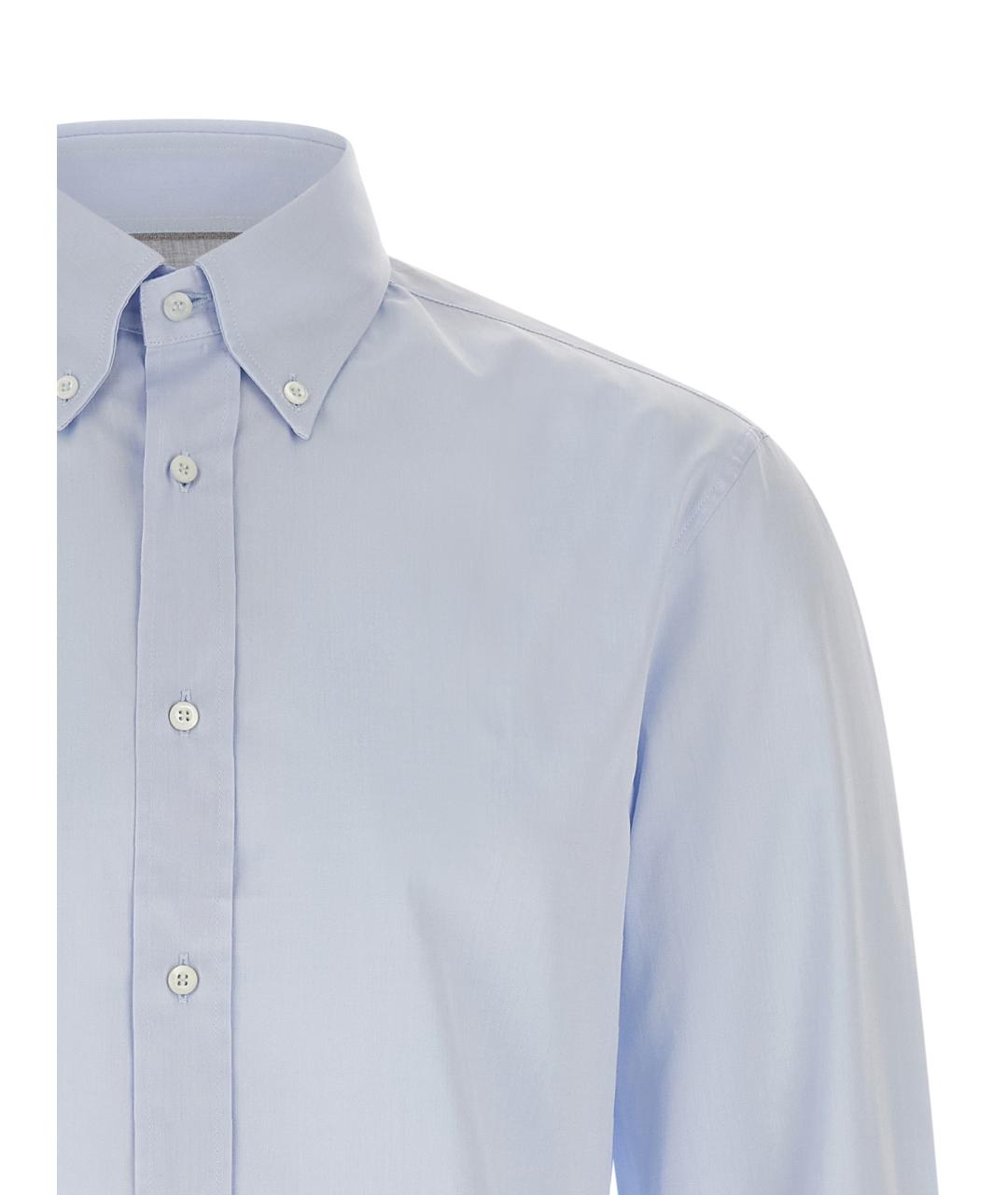 BRUNELLO CUCINELLI Голубая хлопковая кэжуал рубашка, фото 3