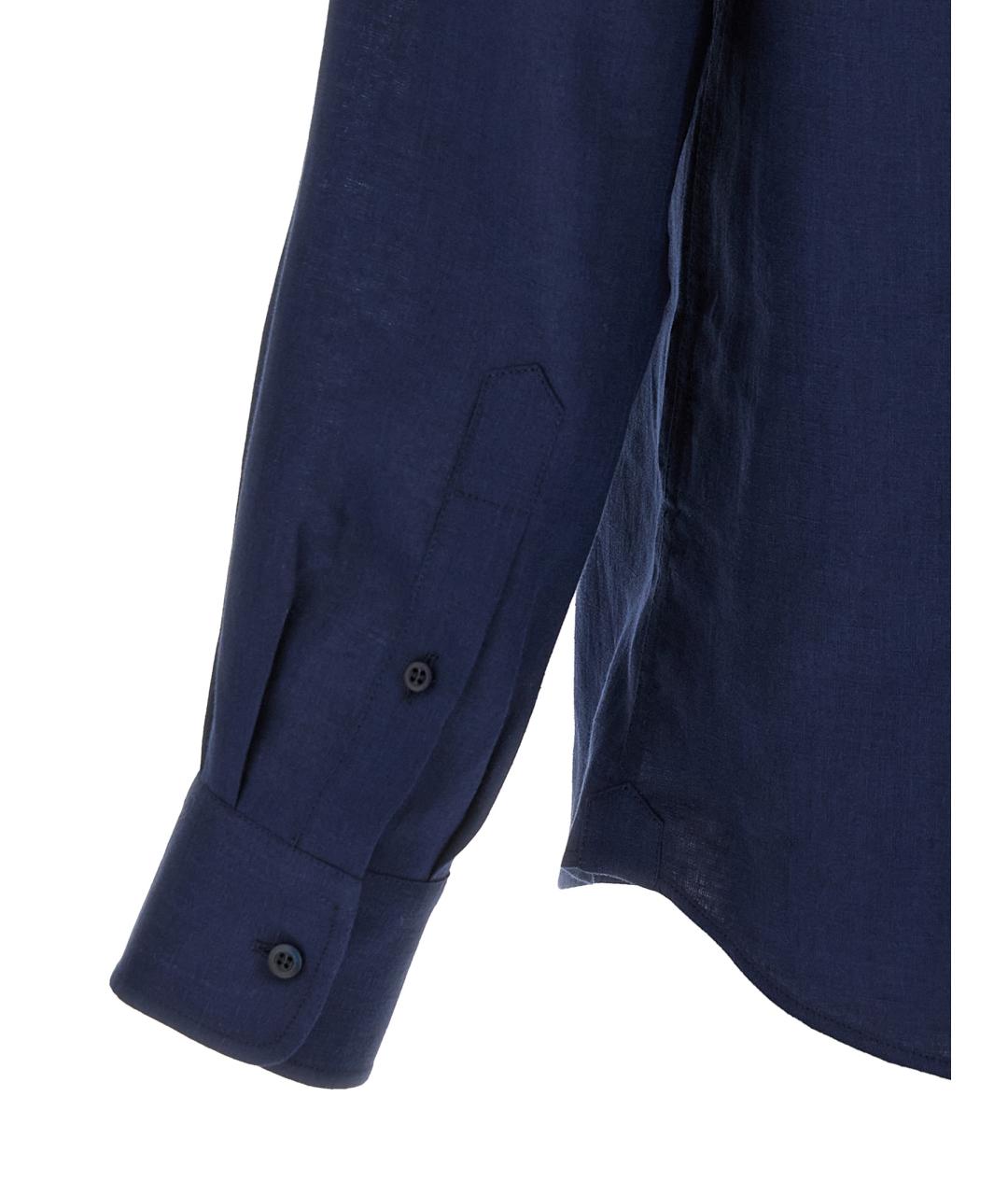 BRUNELLO CUCINELLI Синяя льняная кэжуал рубашка, фото 4