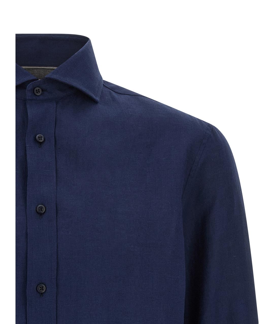 BRUNELLO CUCINELLI Синяя льняная кэжуал рубашка, фото 3