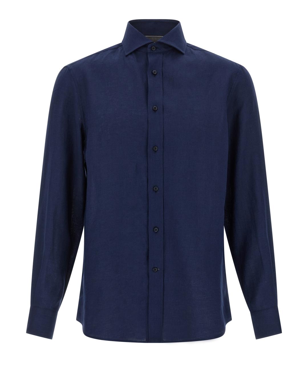 BRUNELLO CUCINELLI Синяя льняная кэжуал рубашка, фото 1
