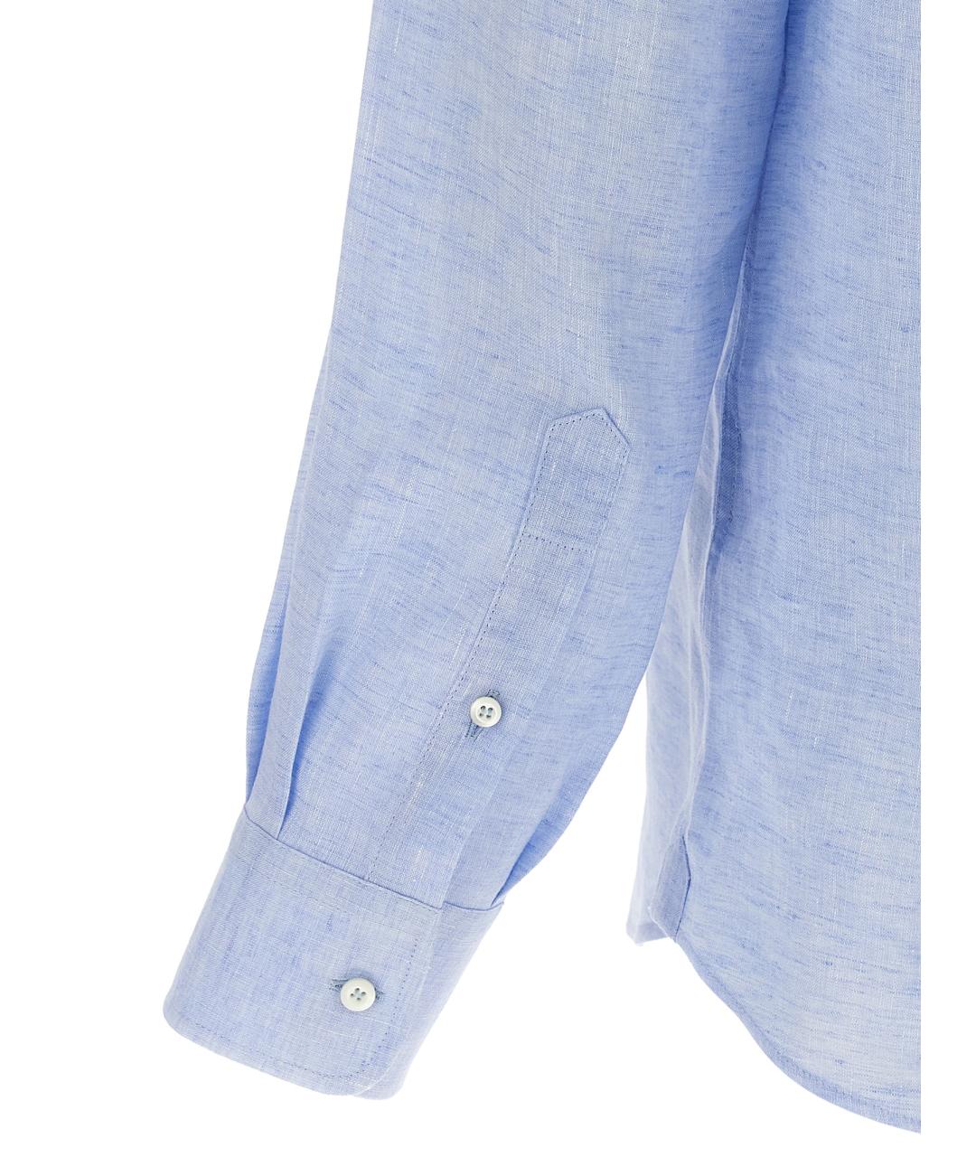 BRUNELLO CUCINELLI Голубая льняная кэжуал рубашка, фото 4