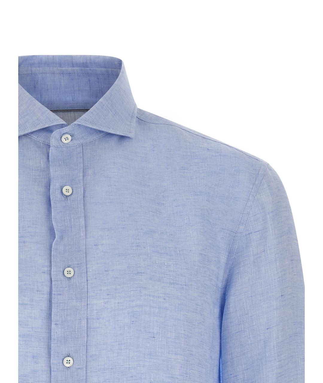 BRUNELLO CUCINELLI Голубая льняная кэжуал рубашка, фото 3