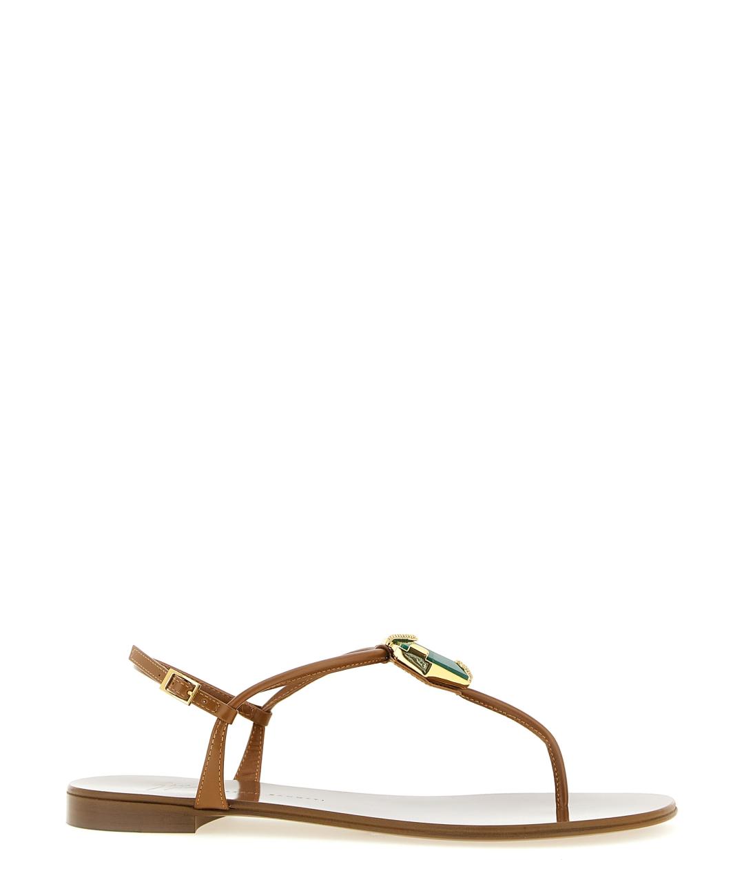 GIUSEPPE ZANOTTI DESIGN Коричневые кожаные босоножки, фото 1