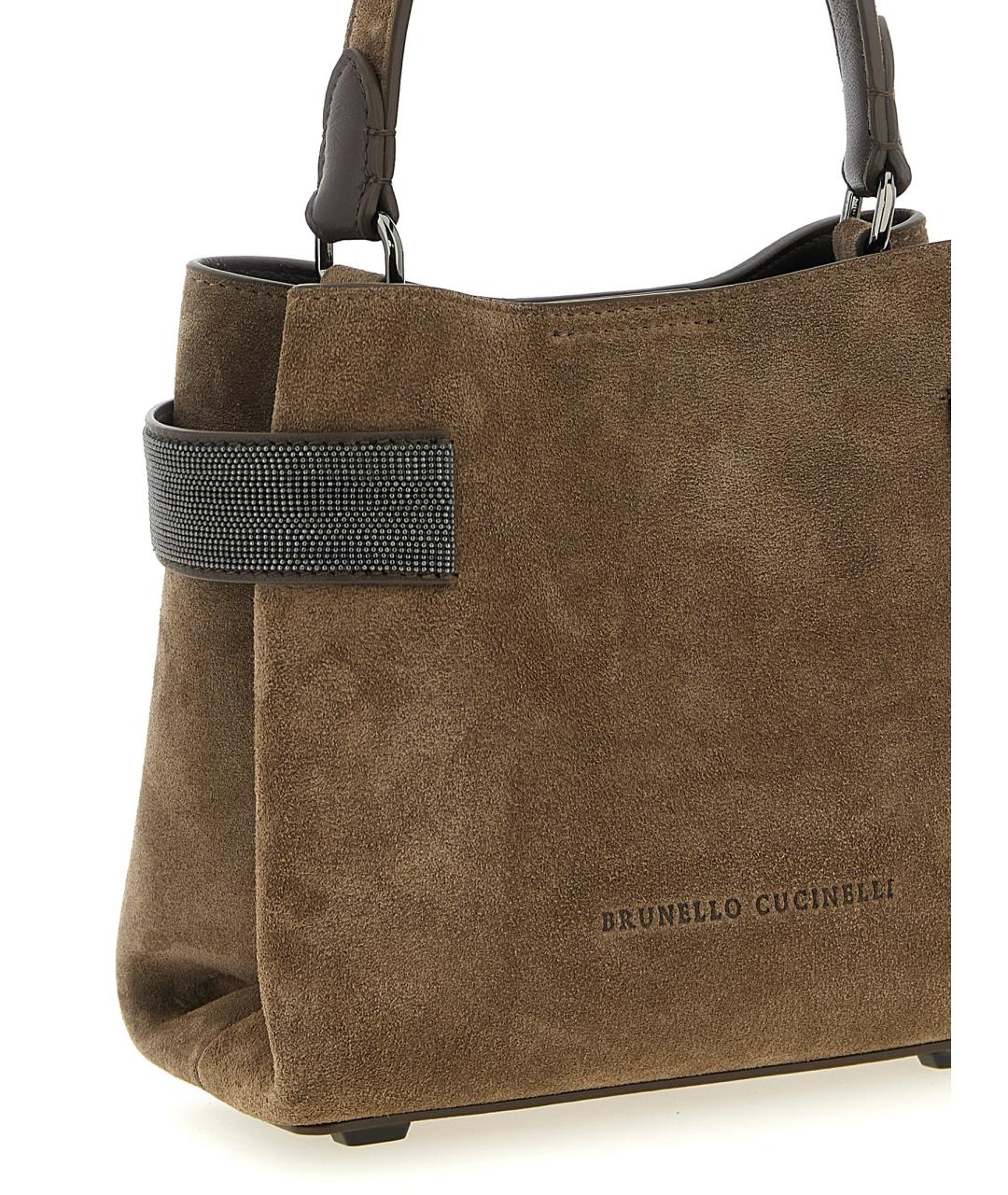 BRUNELLO CUCINELLI Коричневая замшевая сумка тоут, фото 3