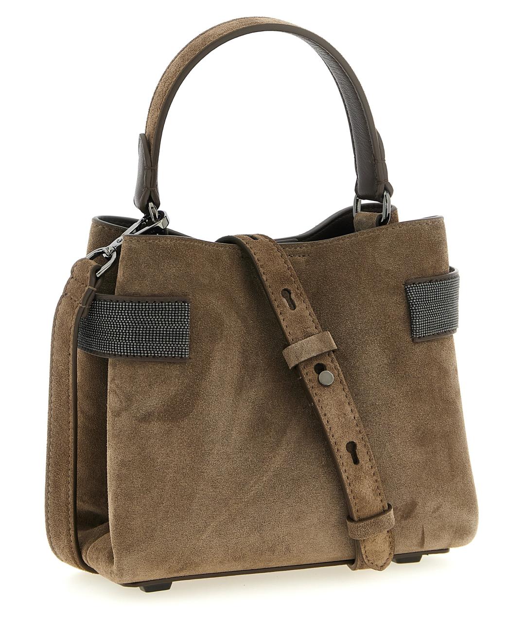 BRUNELLO CUCINELLI Коричневая замшевая сумка тоут, фото 2