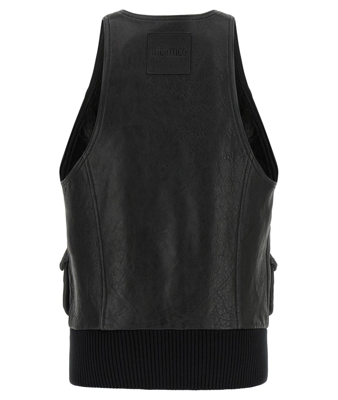 THE ATTICO Черный кожаный жилет, фото 2