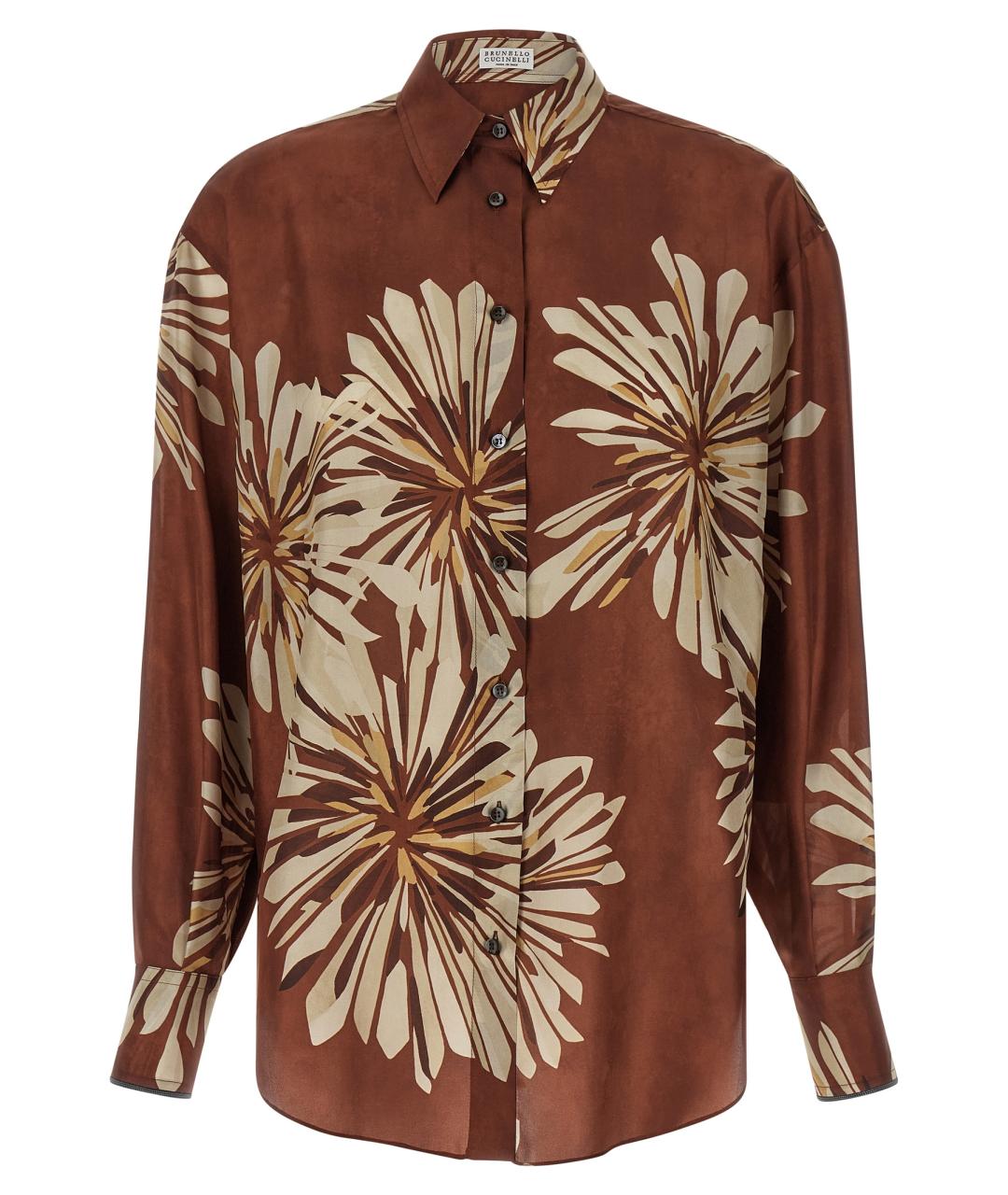 BRUNELLO CUCINELLI Коричневая шелковая рубашка, фото 1