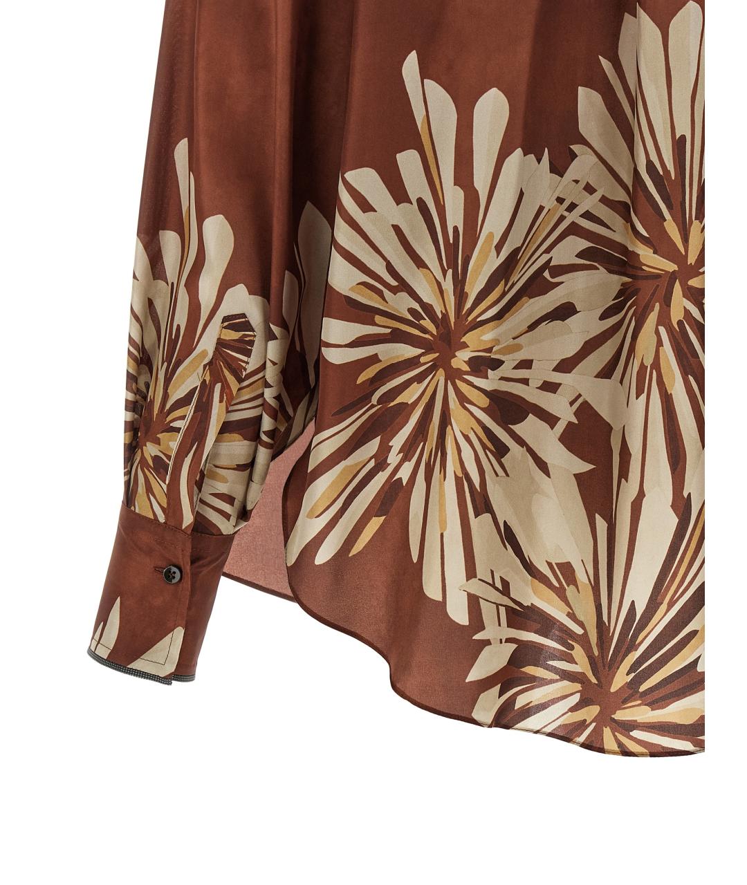 BRUNELLO CUCINELLI Коричневая шелковая рубашка, фото 4