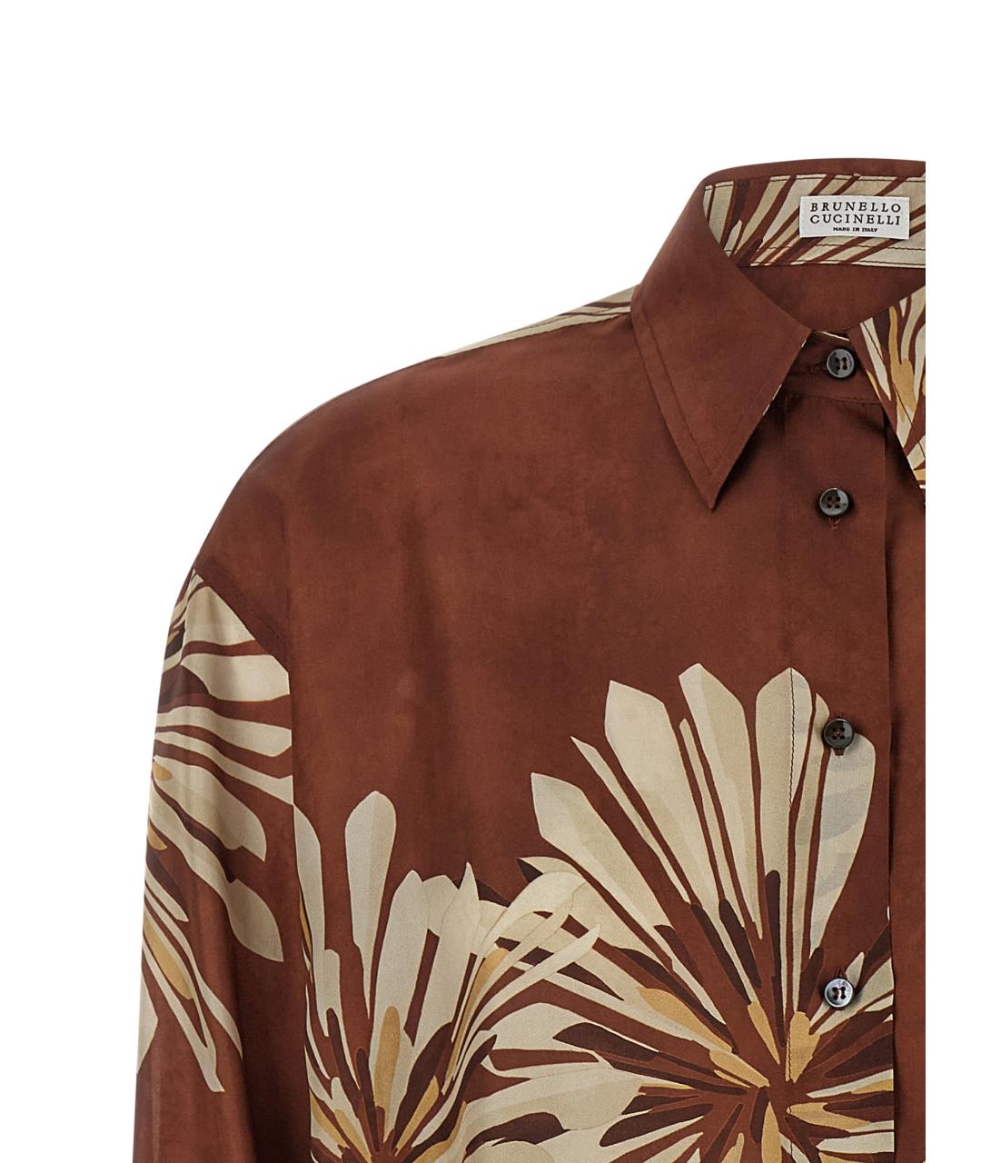BRUNELLO CUCINELLI Коричневая шелковая рубашка, фото 3
