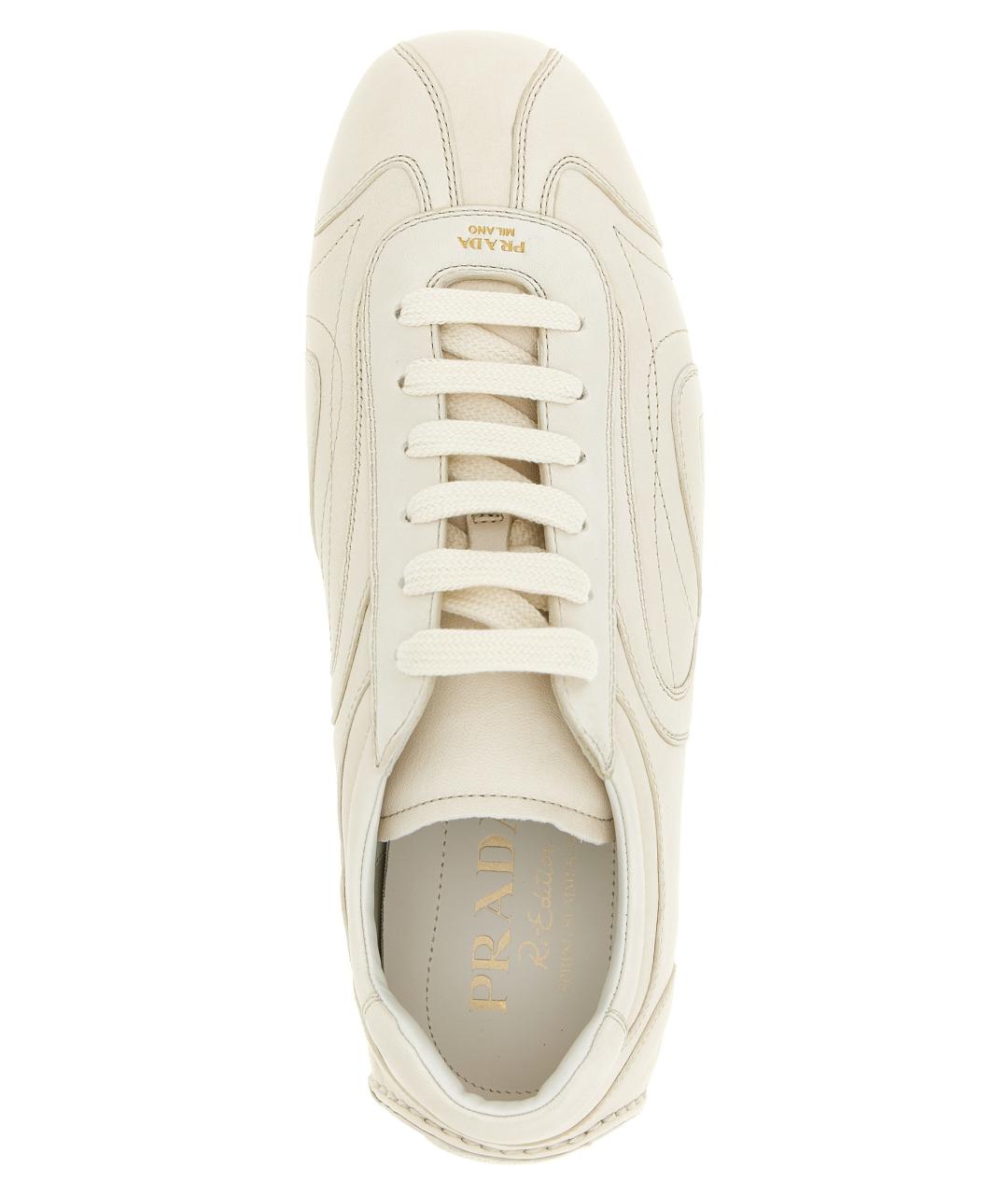 PRADA Белые кожаные низкие кроссовки / кеды, фото 4