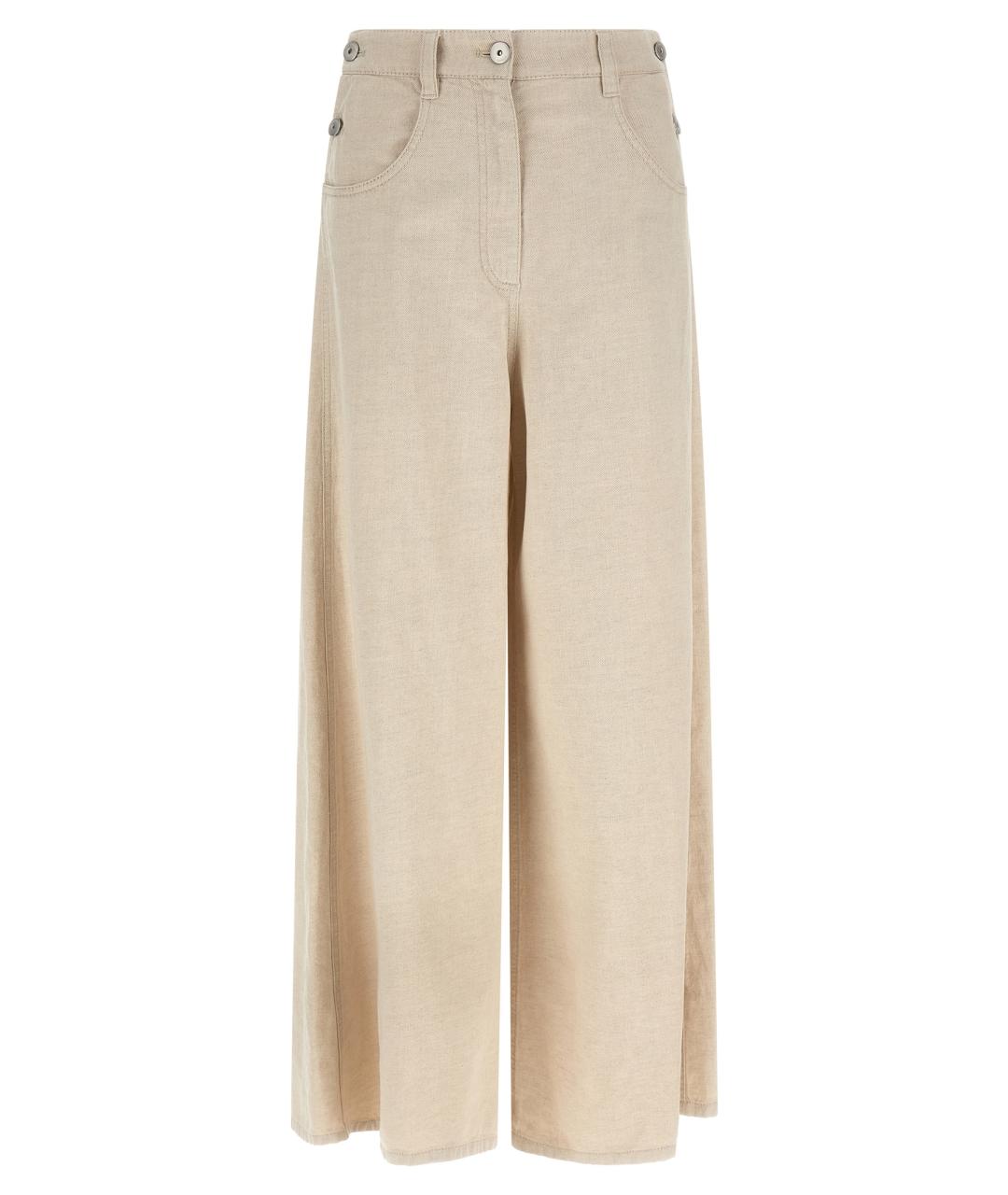 BRUNELLO CUCINELLI Бежевые хлопковые прямые джинсы, фото 1