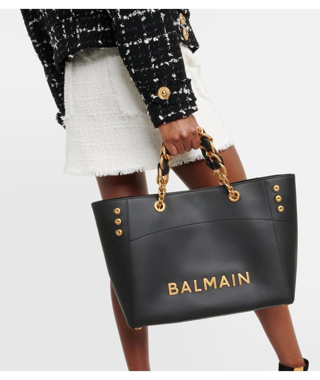 BALMAIN Черная кожаная сумка тоут, фото 4