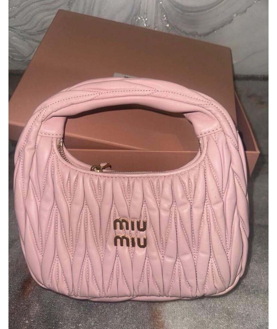 MIU MIU Розовая кожаная сумка с короткими ручками, фото 4