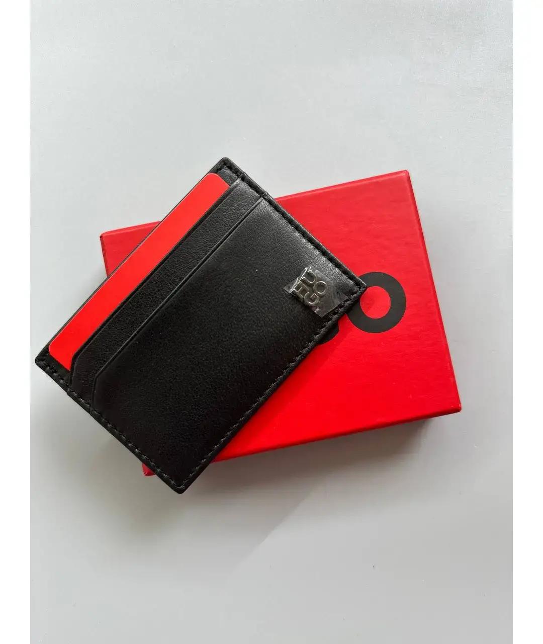 HUGO Черная кожаная визитница, фото 3