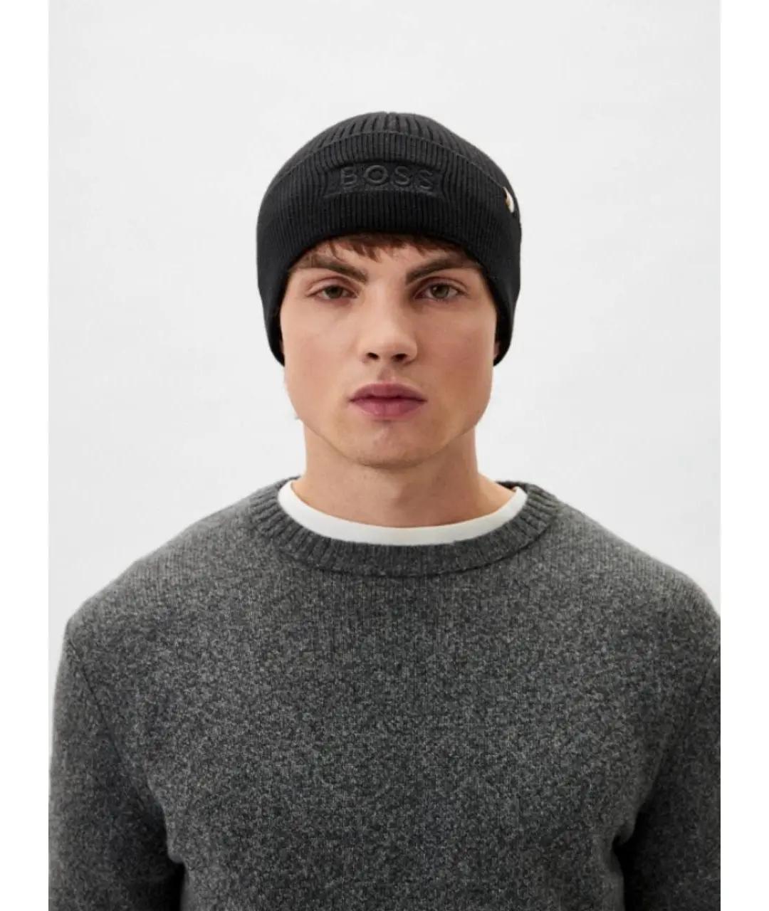 HUGO BOSS Черная хлопковая шапка, фото 4