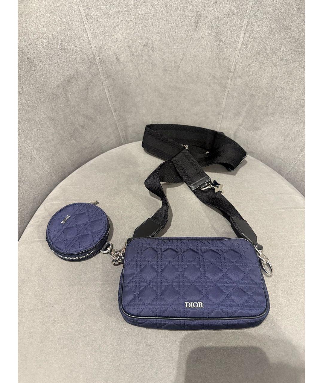 CHRISTIAN DIOR Темно-синяя тканевая сумка через плечо, фото 2