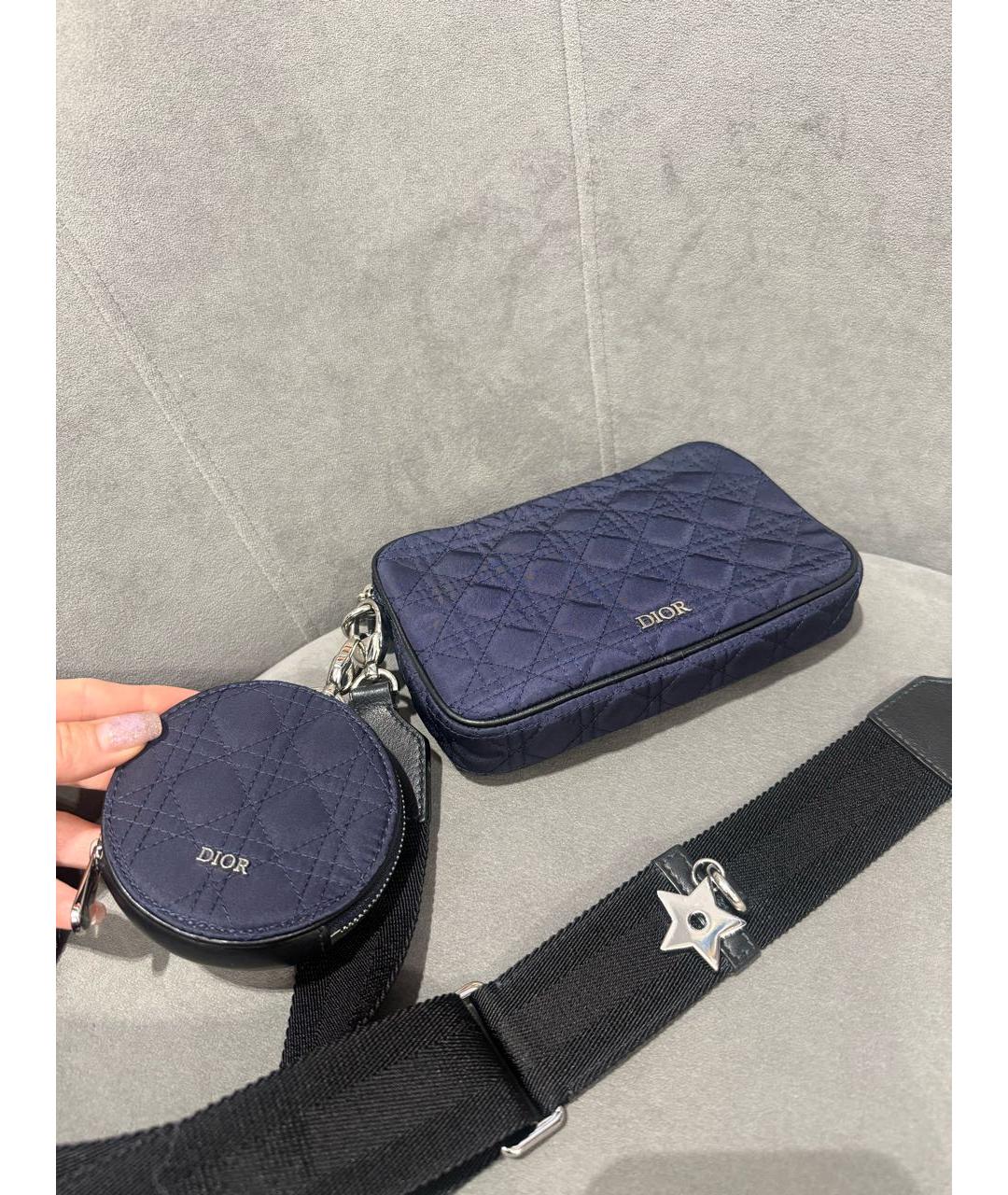 CHRISTIAN DIOR Темно-синяя тканевая сумка через плечо, фото 5