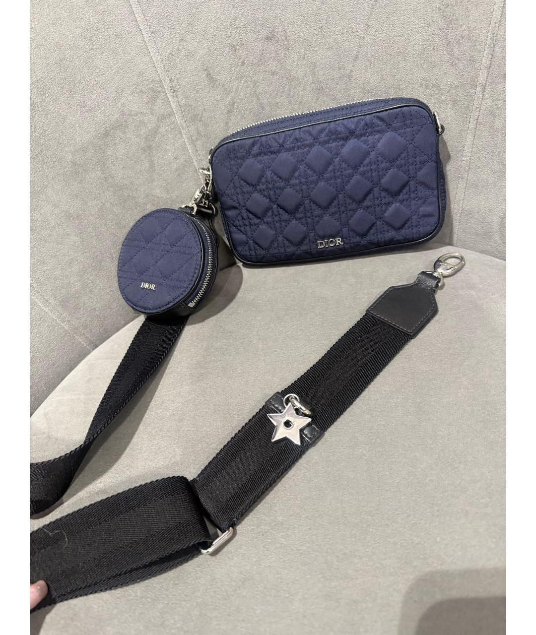 CHRISTIAN DIOR Темно-синяя тканевая сумка через плечо, фото 4