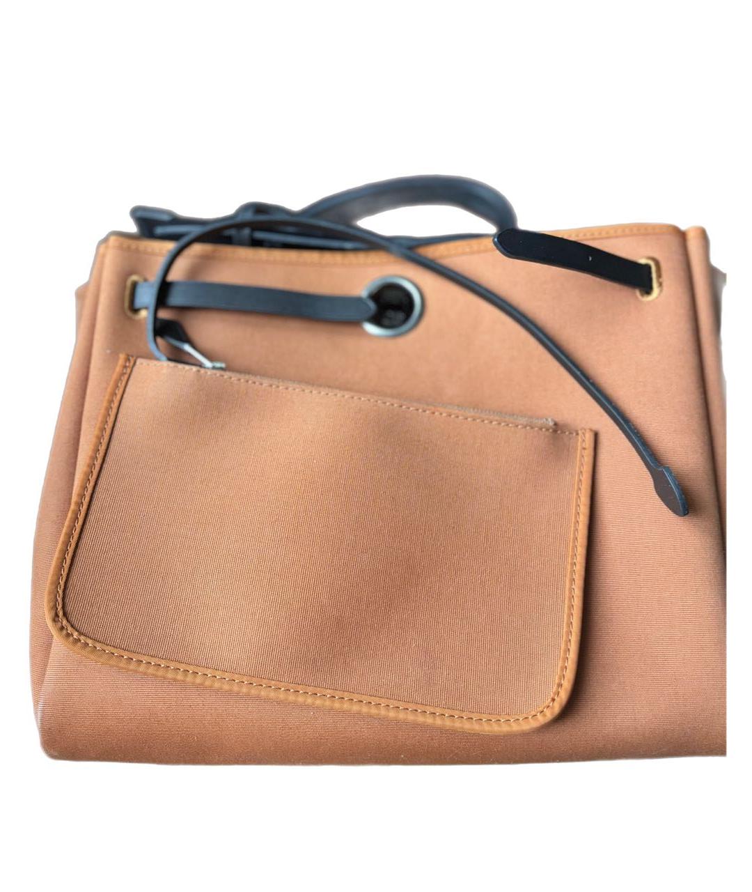 HERMES Оранжевая тканевая сумка с короткими ручками, фото 3