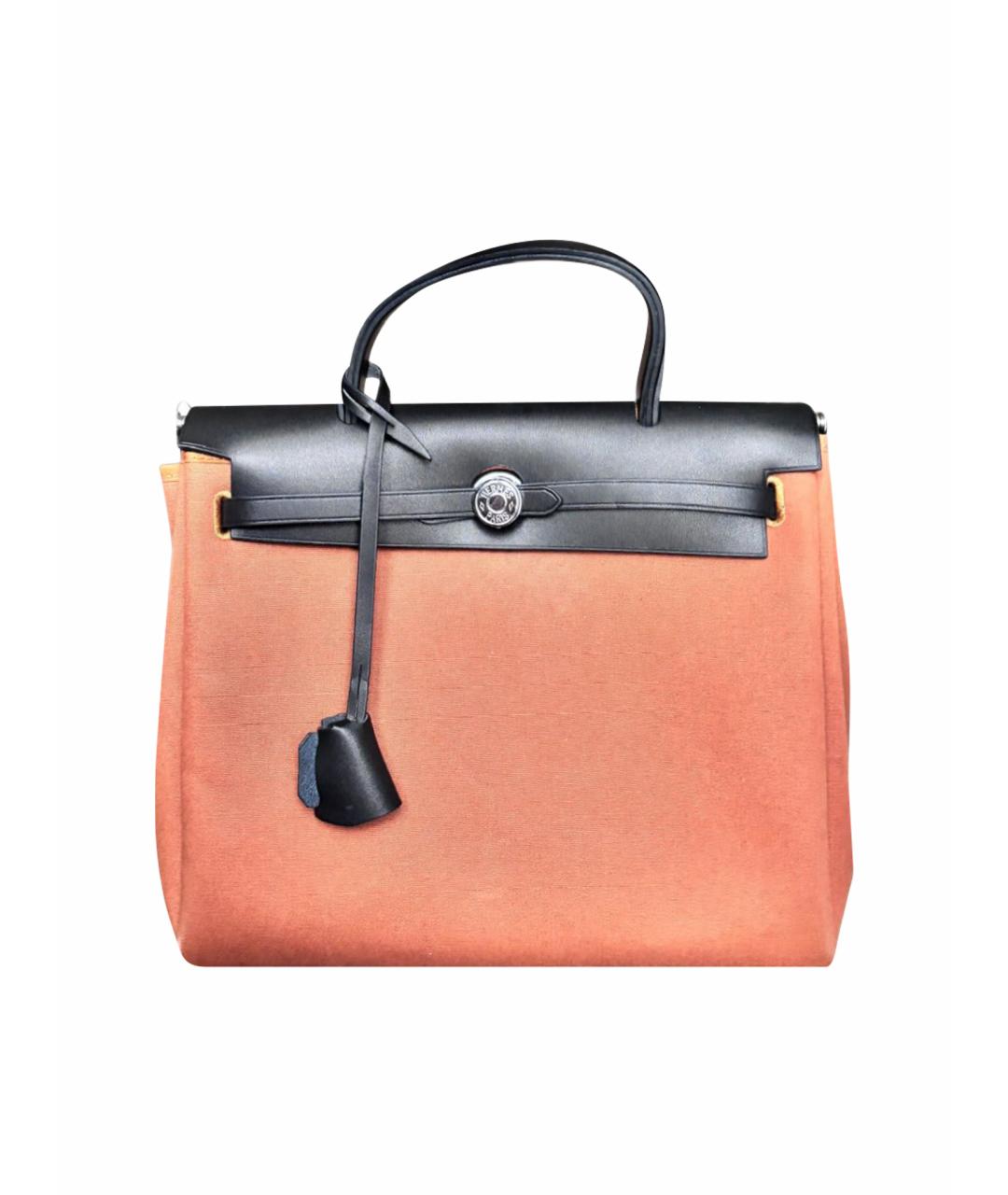 HERMES Оранжевая тканевая сумка с короткими ручками, фото 4