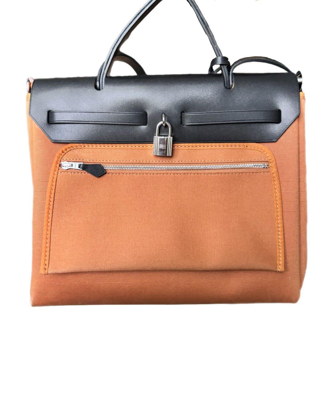 HERMES Оранжевая тканевая сумка с короткими ручками, фото 2