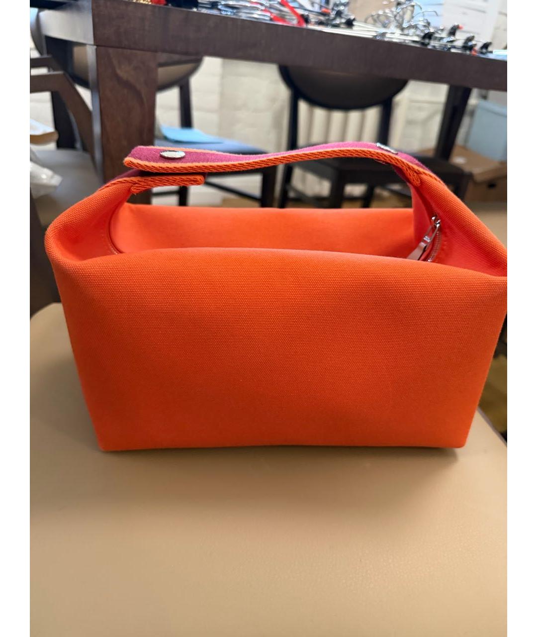 HERMES Оранжевая хлопковая косметичка, фото 4