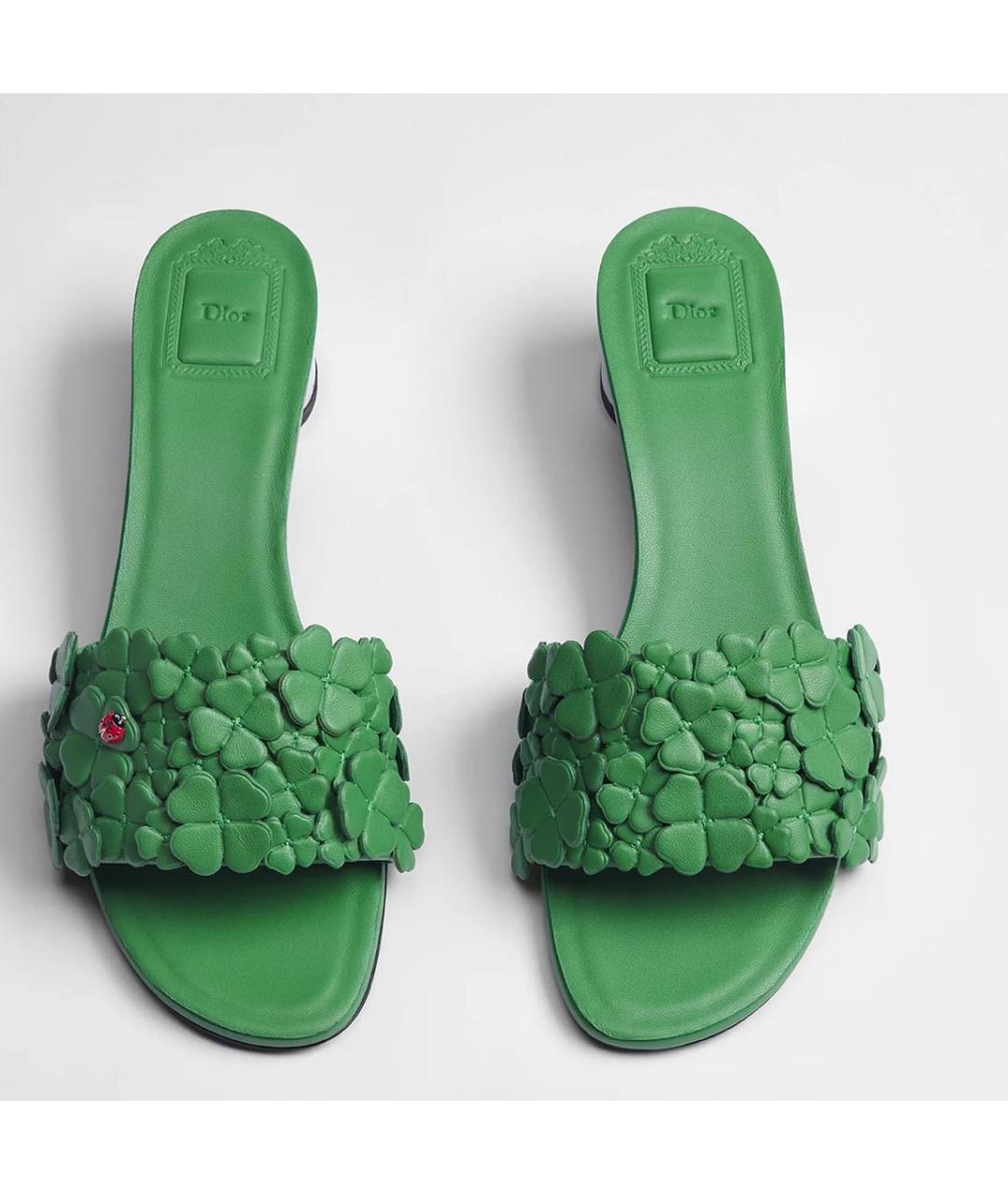 CHRISTIAN DIOR Зеленые кожаные мюли, фото 4
