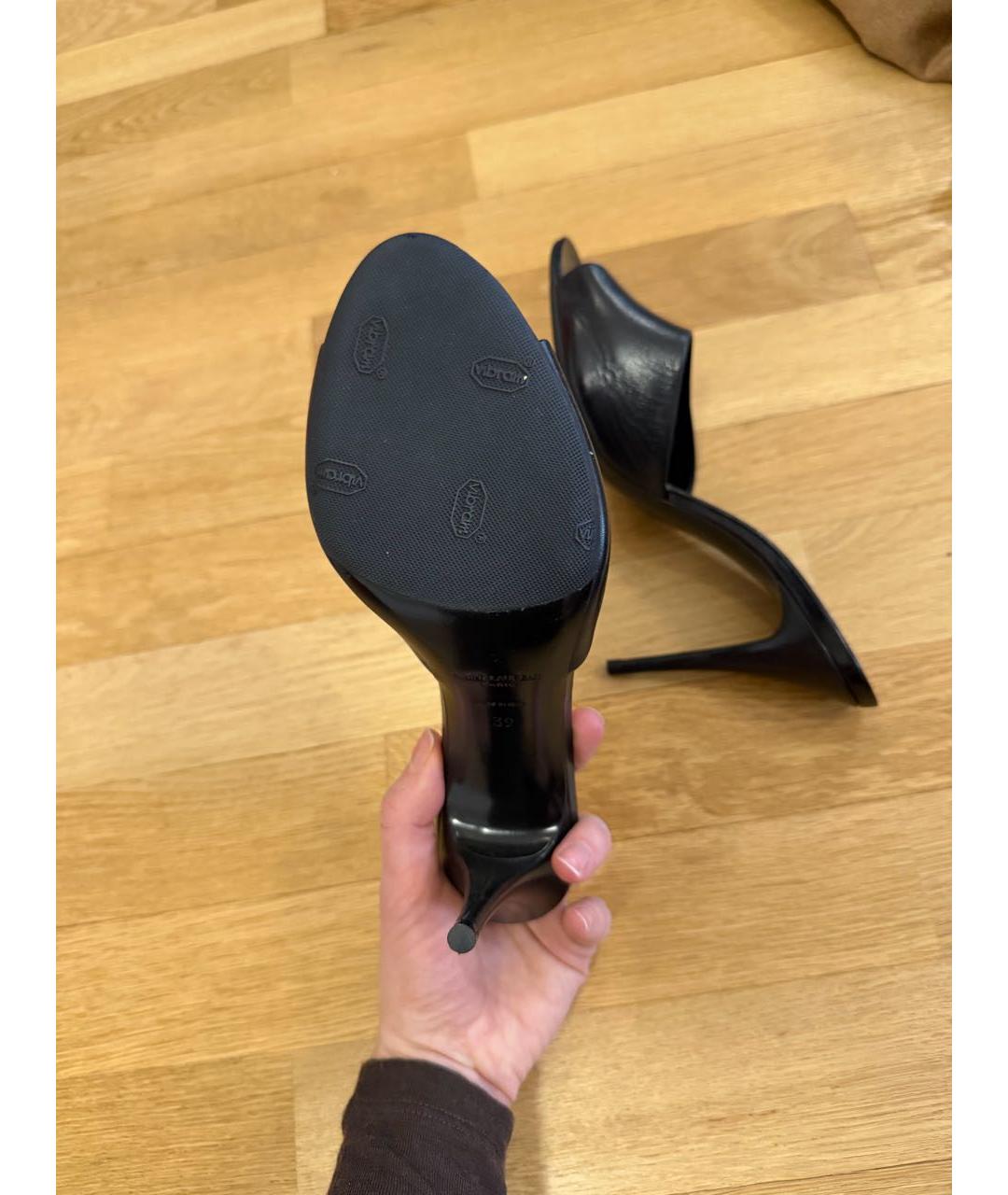 SAINT LAURENT Черные кожаные мюли, фото 4