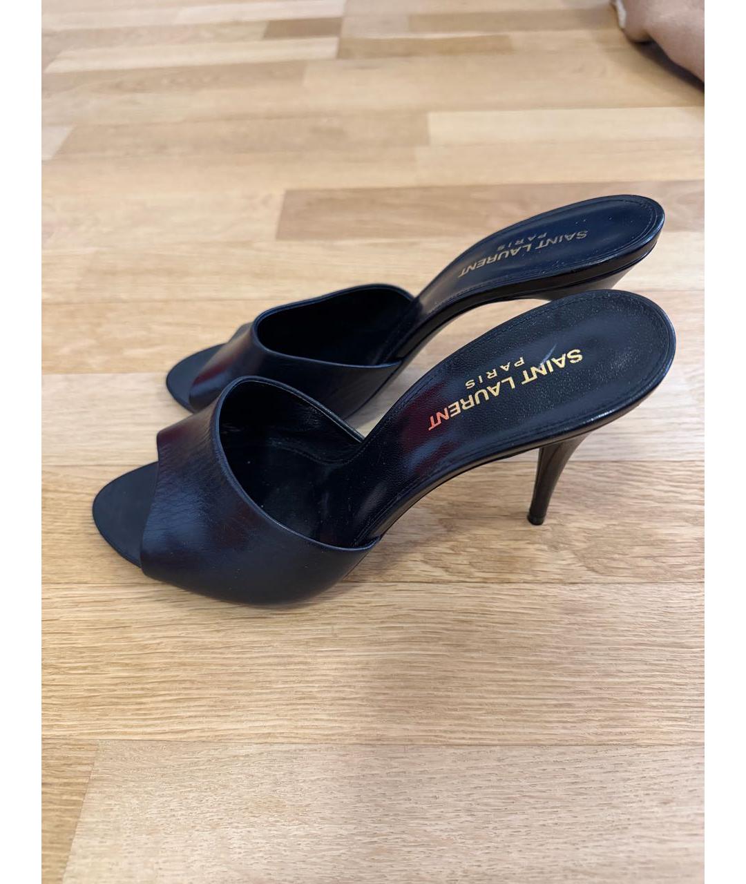 SAINT LAURENT Черные кожаные мюли, фото 5