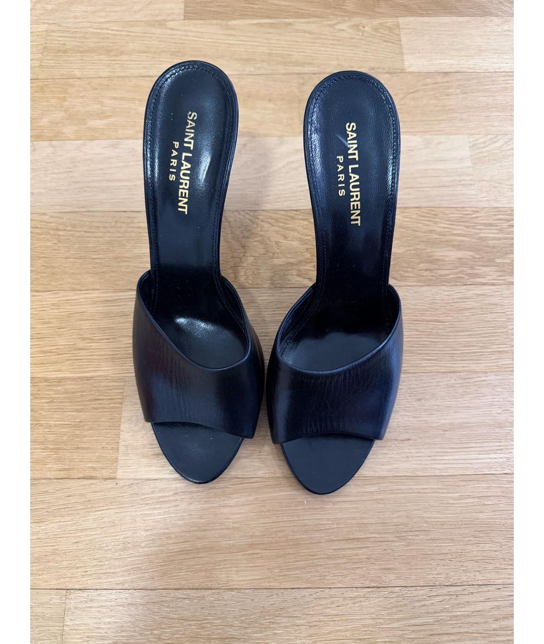 SAINT LAURENT Черные кожаные мюли, фото 2