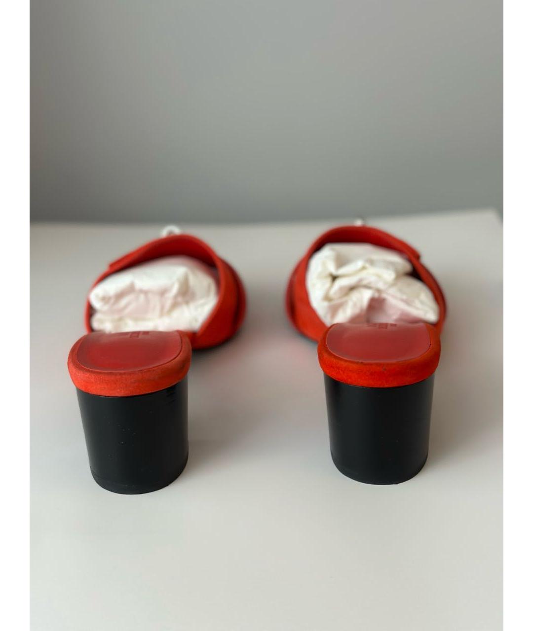 HERMES Оранжевое замшевые мюли, фото 4