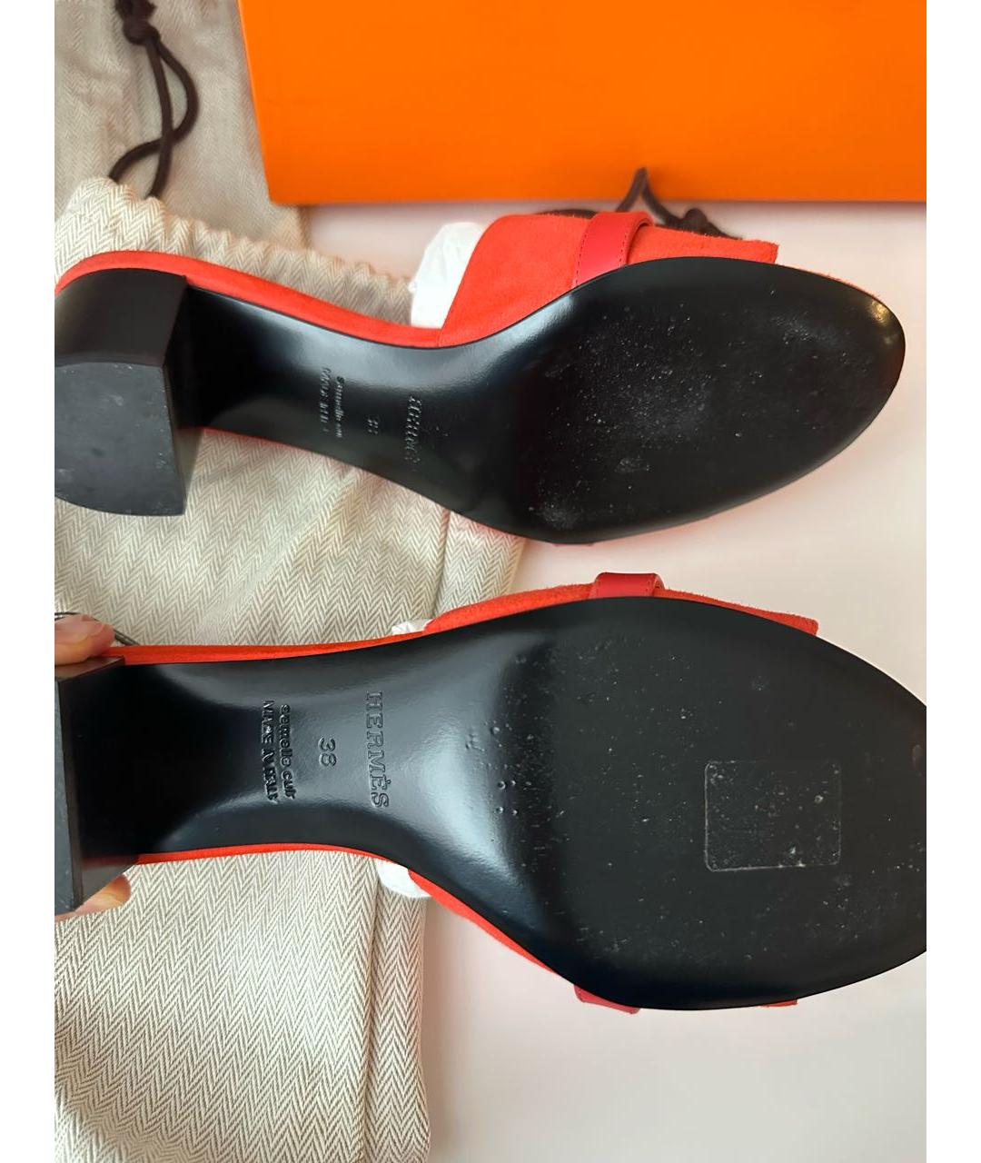 HERMES Оранжевое замшевые мюли, фото 5