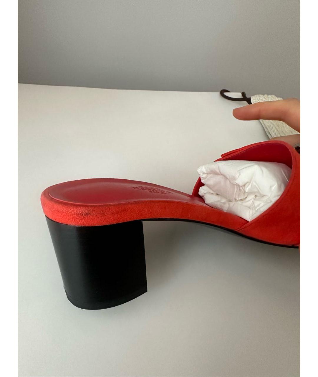 HERMES Оранжевое замшевые мюли, фото 6