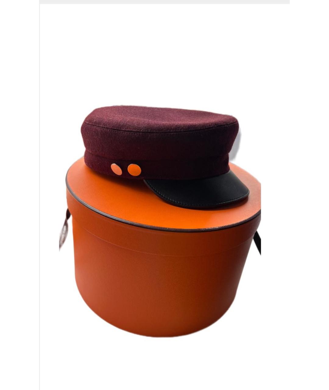 HERMES Бордовая шерстяная кепка, фото 7