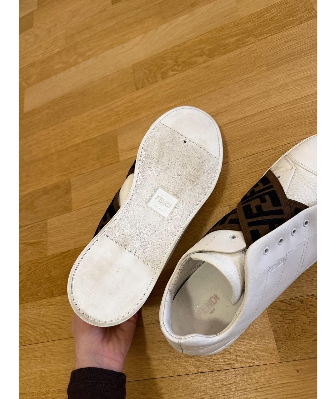FENDI Белые кожаные низкие кроссовки / кеды, фото 5