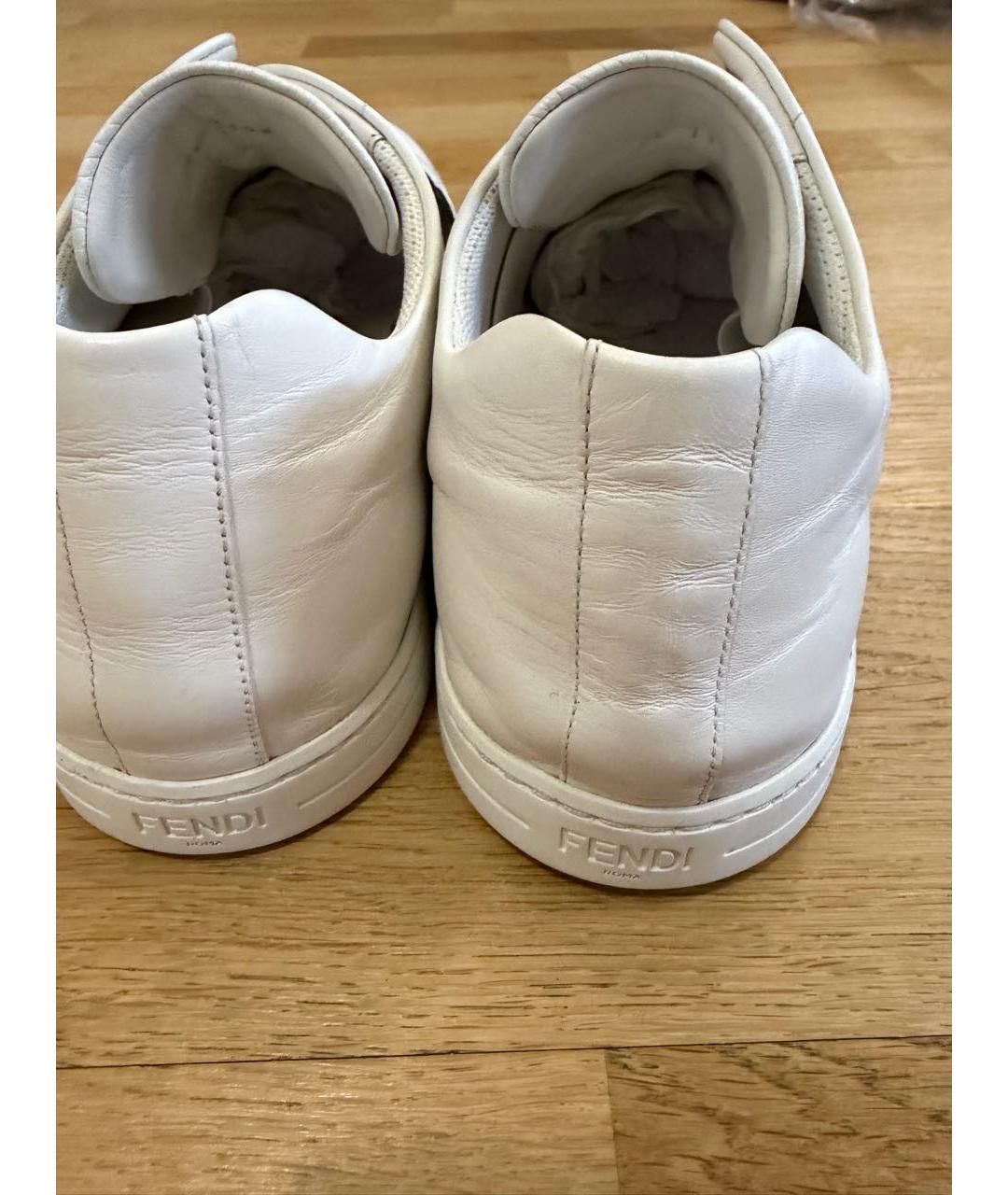 FENDI Белые кожаные низкие кроссовки / кеды, фото 4