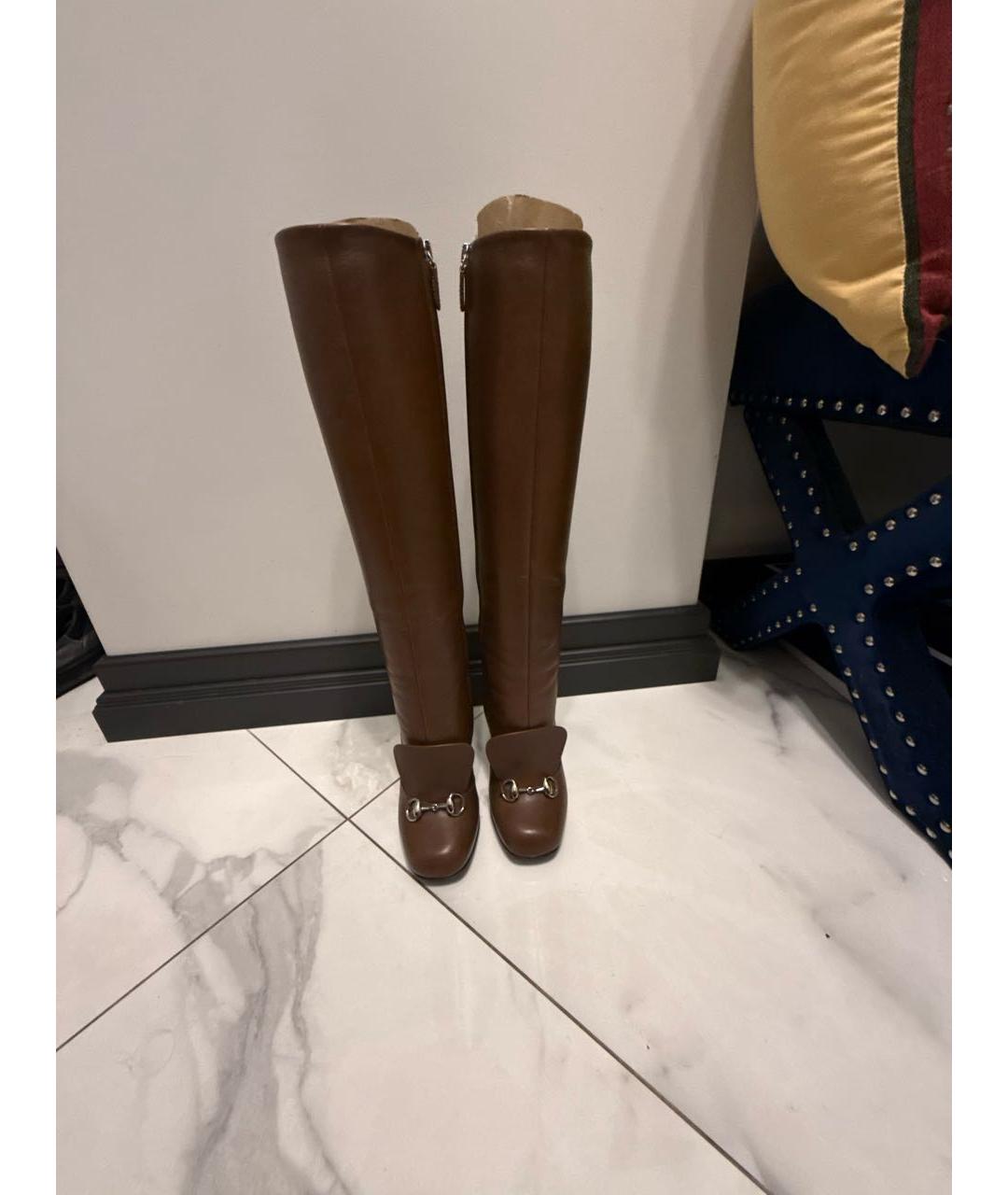 GUCCI Коричневые кожаные сапоги, фото 3