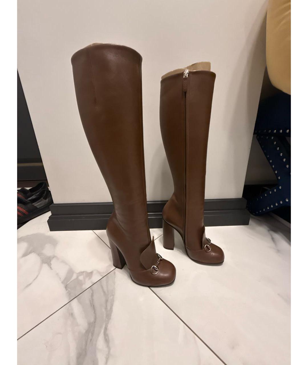 GUCCI Коричневые кожаные сапоги, фото 2