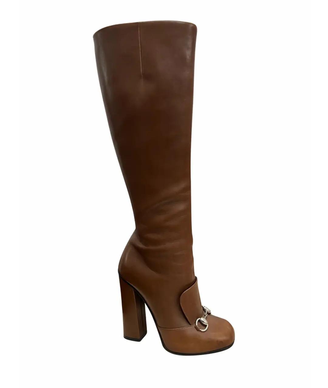 GUCCI Коричневые кожаные сапоги, фото 1