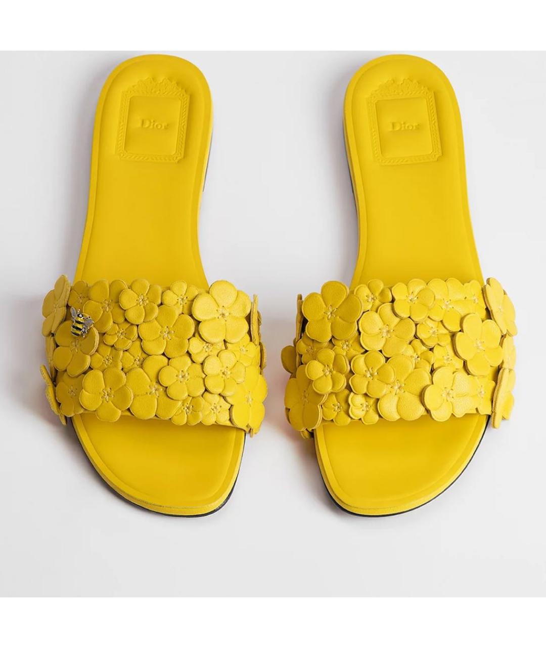 CHRISTIAN DIOR Желтые кожаные мюли, фото 3