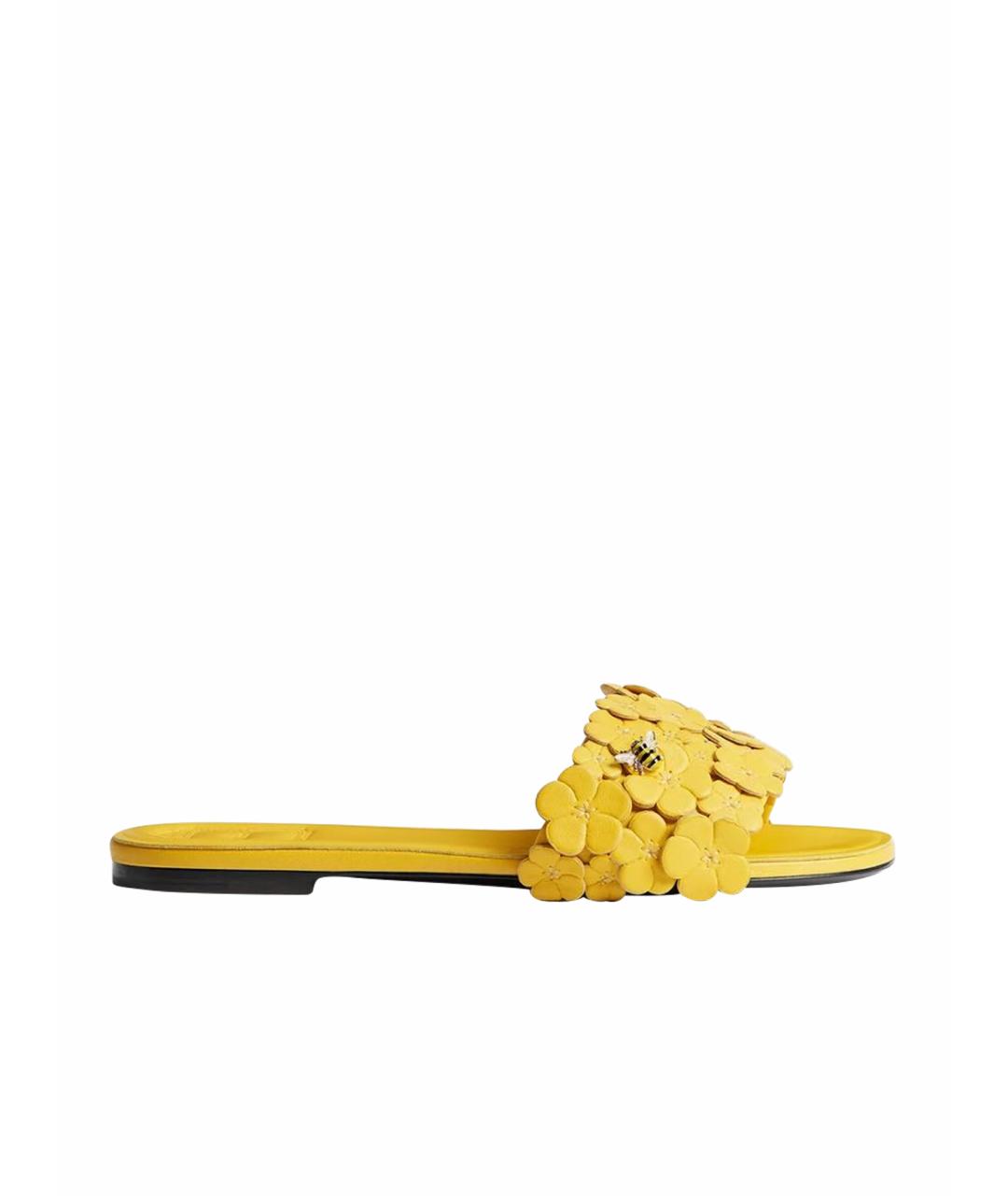 CHRISTIAN DIOR Желтые кожаные мюли, фото 1